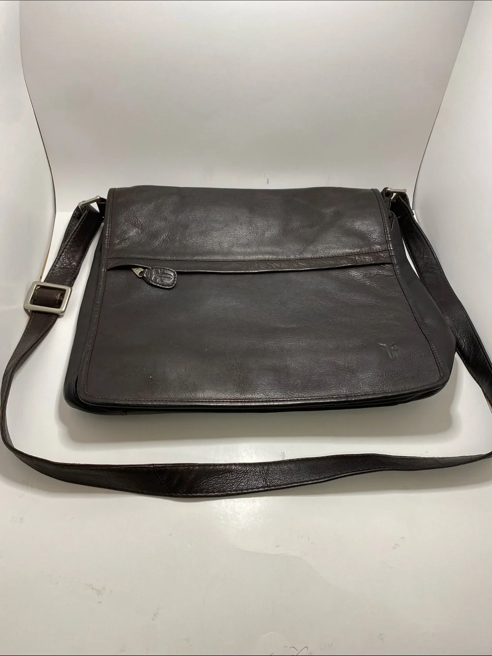 Frye Dark Brown Leather Messenger Bag with Adjustable Strap